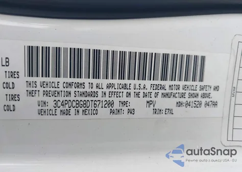 2013 Dodge Journey Sxt z USA, uszkodzony, nr VIN 3C4PDCBG8DT671200